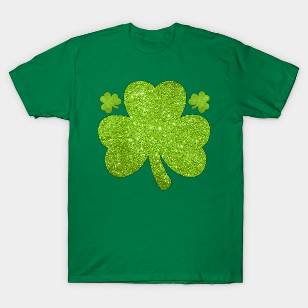 Lucky Irish Glitter Shamrock Clover Green Leaf St Pattys Day T-Shirt by Illustradise